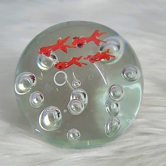 Vintage Glass GoldFish Fish Paperweight by Tozai Four Orange Koi Bubble Eyes Art - Picture 7 of 13